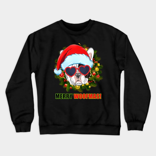 Merry Woofmas Pitbull Christmas Crewneck Sweatshirt by kimmygoderteart